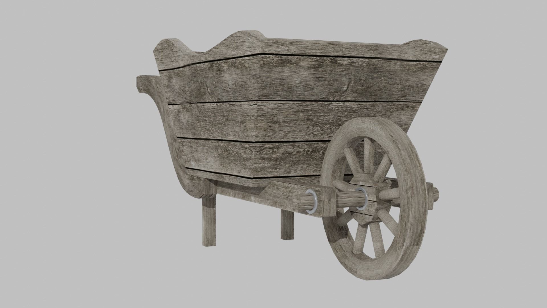 wooden old cart Low-poly 3D model_10