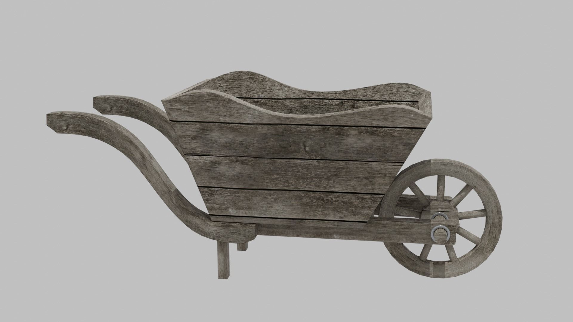 wooden old cart Low-poly 3D model_8