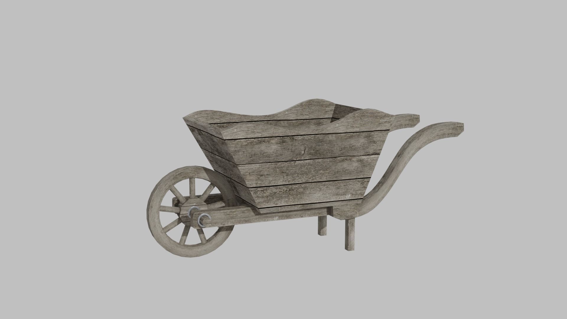 wooden old cart Low-poly 3D model_3