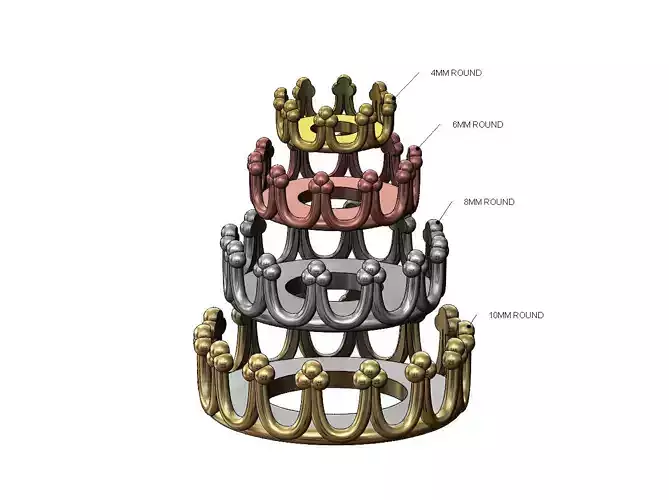Round Princess Crown Bezel Cup Settings mini set 3D print model