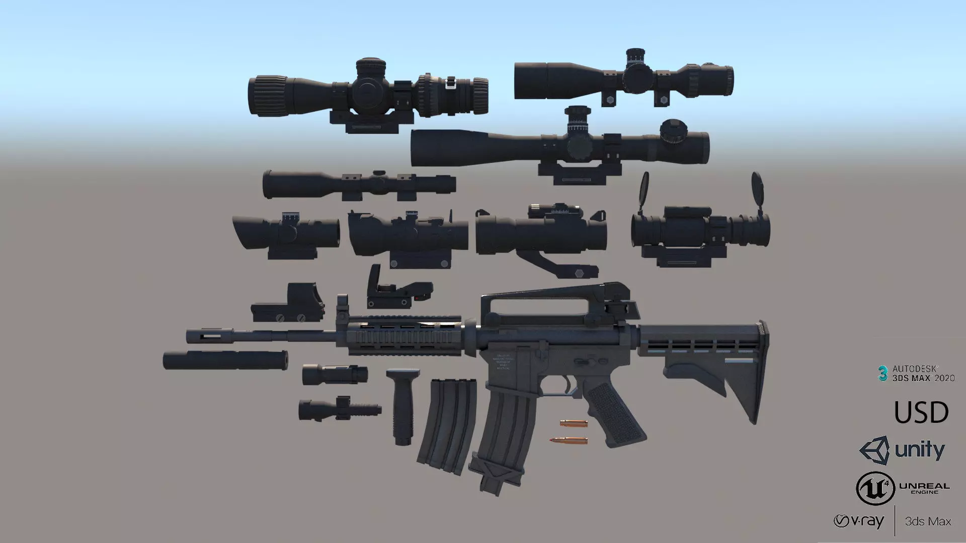 M4A1 Custom Low-poly 3D model_0