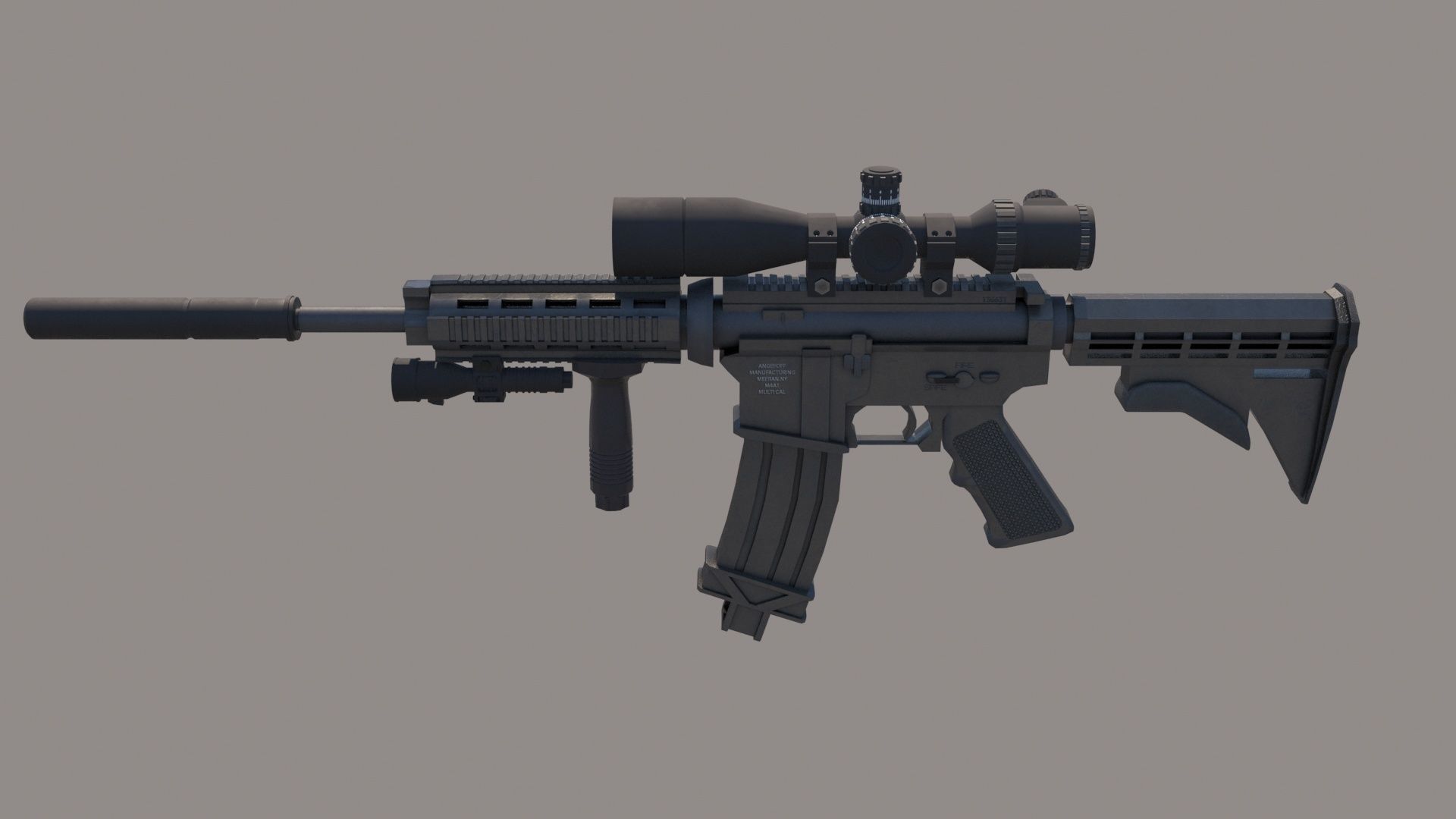 M4A1 Custom Low-poly 3D model_16