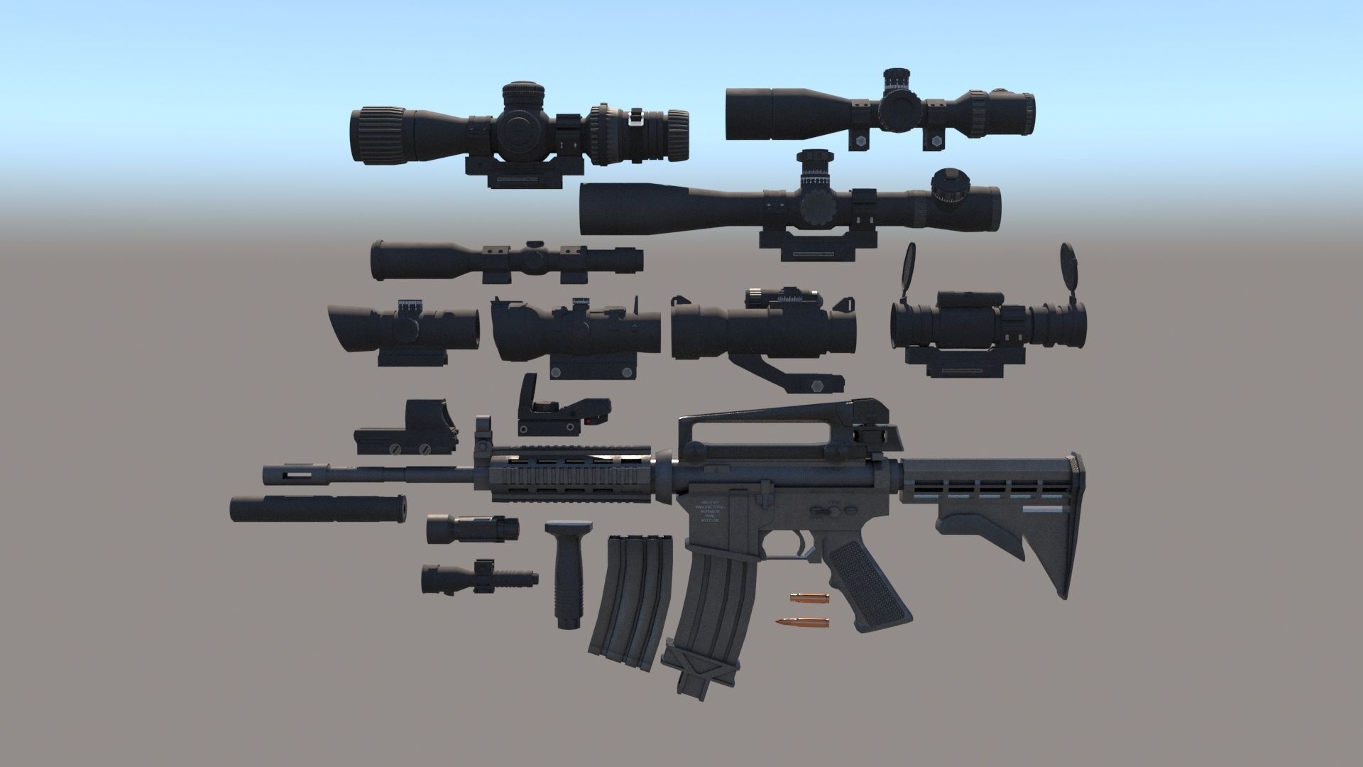 M4A1 Custom Low-poly 3D model_44