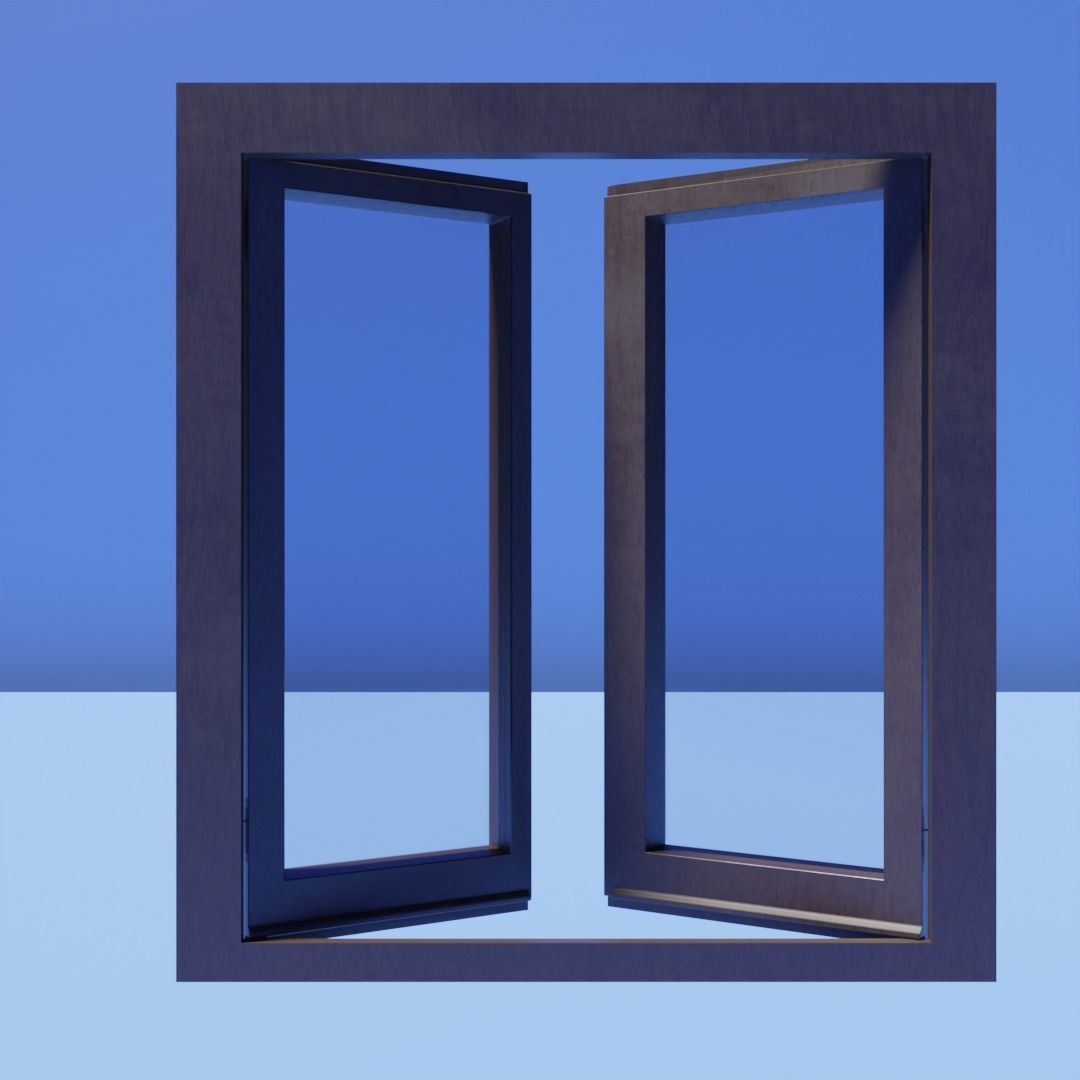 Classic wooden window with frames Low-poly 3D model_2