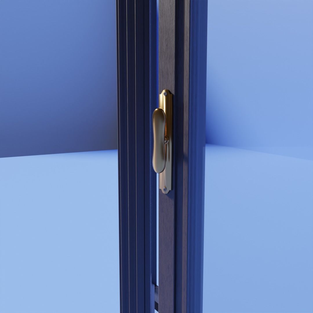 Classic wooden window with frames Low-poly 3D model_1