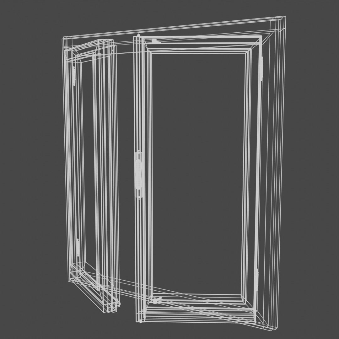 Classic wooden window with frames Low-poly 3D model_5