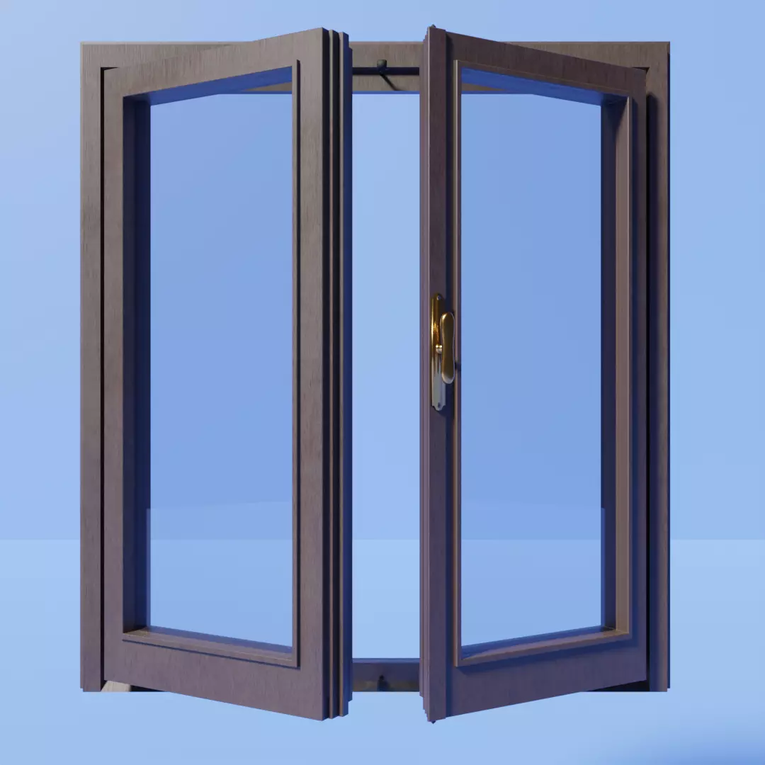 Classic wooden window with frames Low-poly 3D model_0
