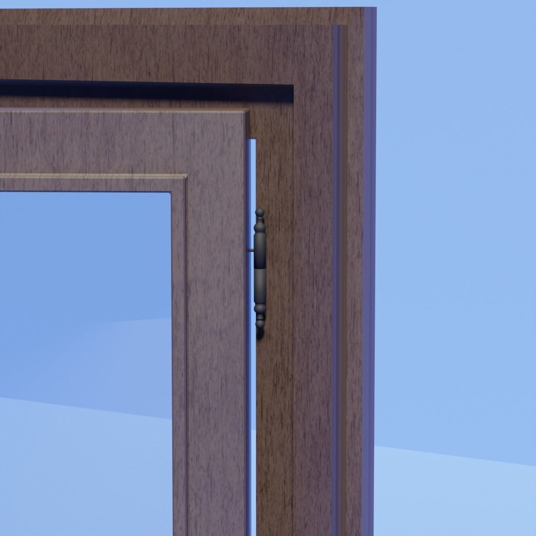 Classic wooden window with frames Low-poly 3D model_3