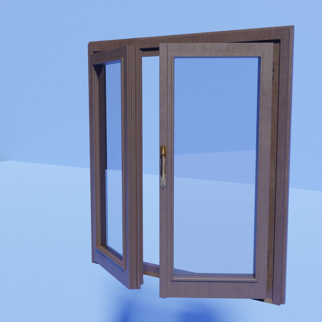 Classic wooden window with frames Low-poly 3D model_4