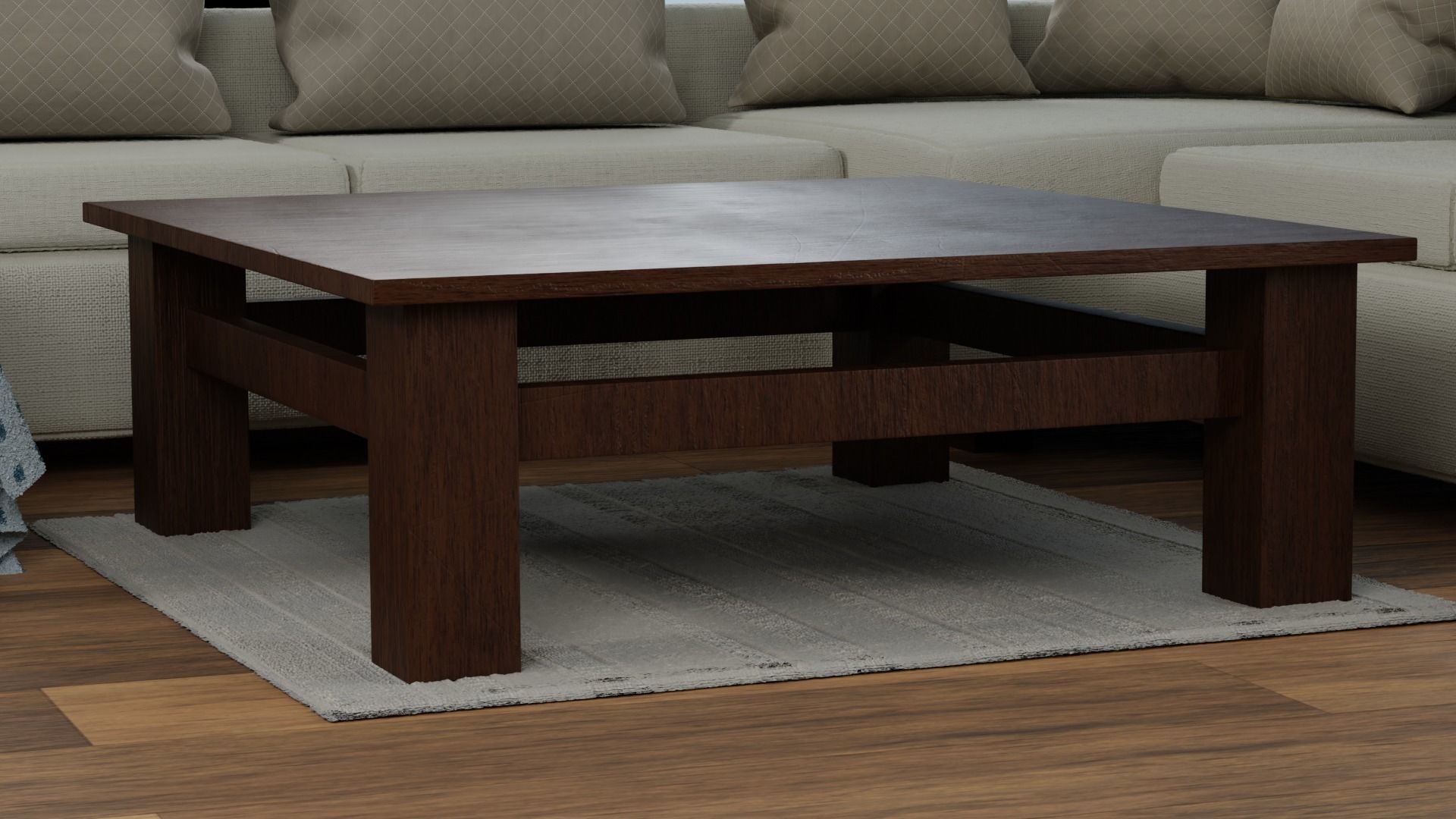 Fabric Sofa with a Dark Wood Table Free low-poly 3D model_5