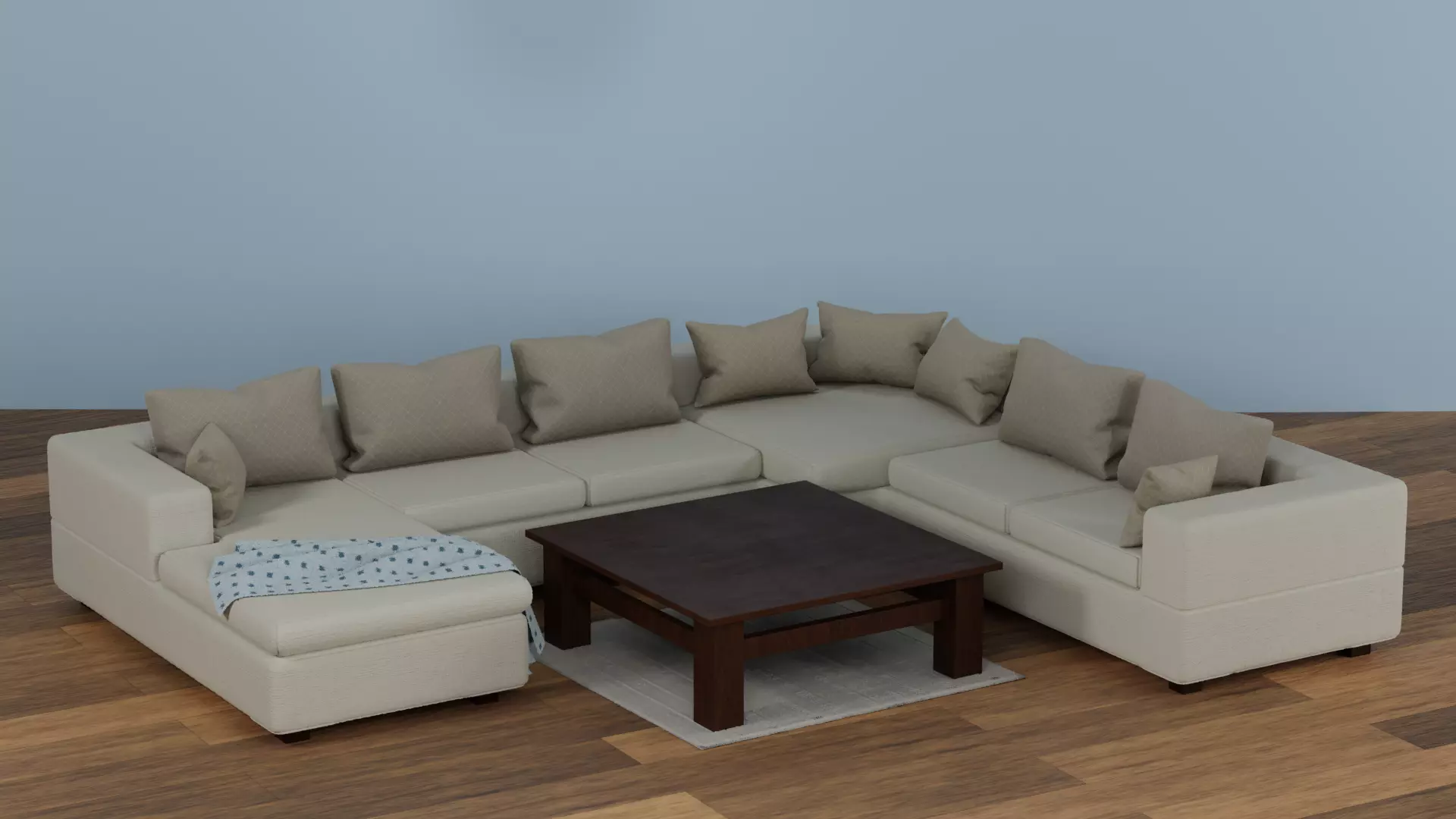 Fabric Sofa with a Dark Wood Table Free low-poly 3D model_0