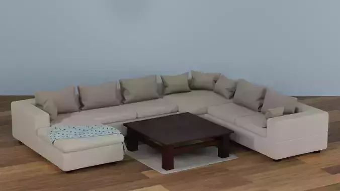 Fabric Sofa with a Dark Wood Table