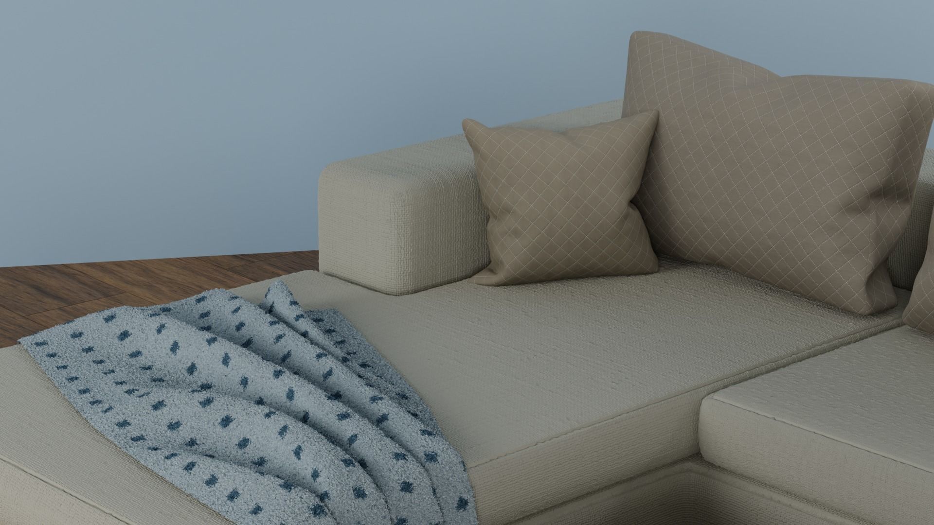 Fabric Sofa with a Dark Wood Table Free low-poly 3D model_3