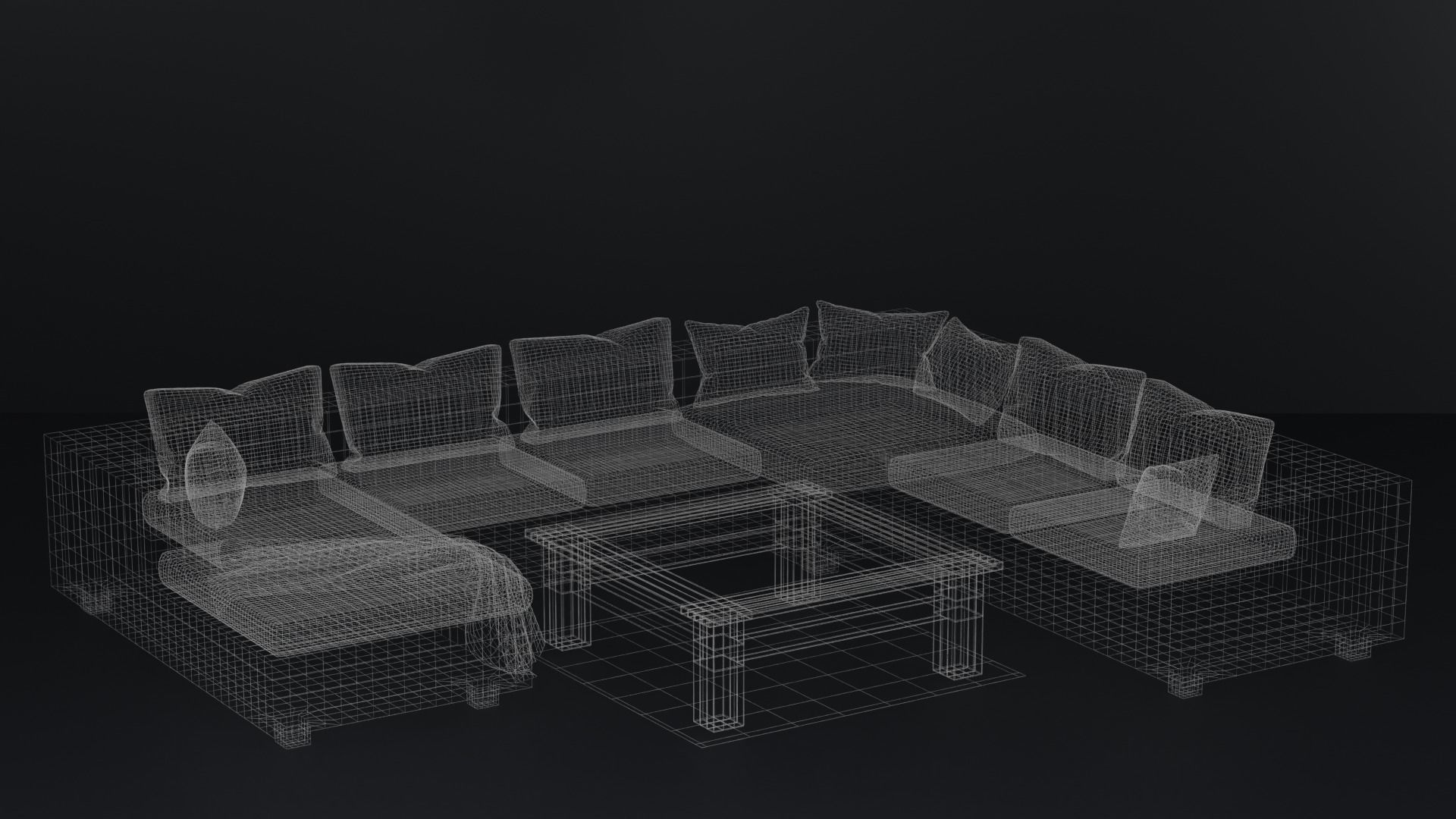 Fabric Sofa with a Dark Wood Table Free low-poly 3D model_1