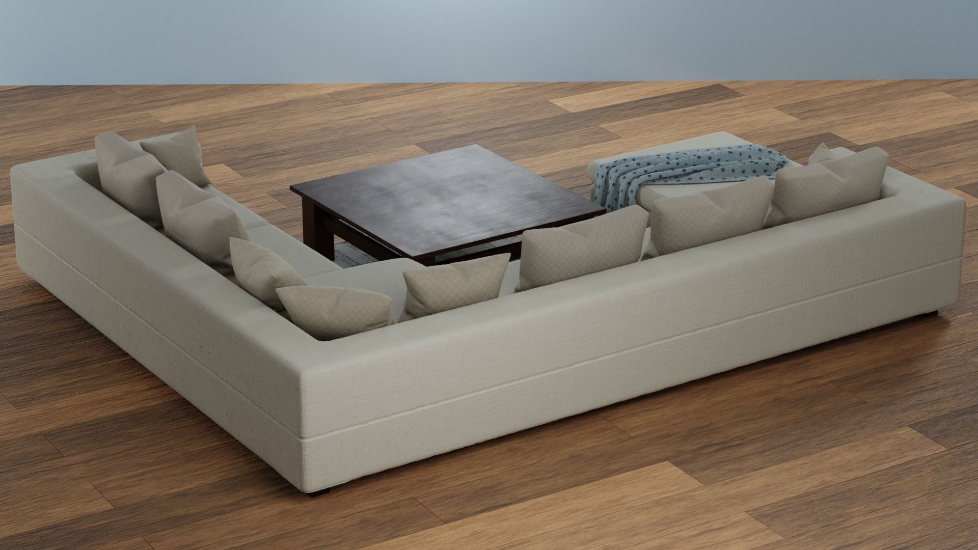 Fabric Sofa with a Dark Wood Table Free low-poly 3D model_2
