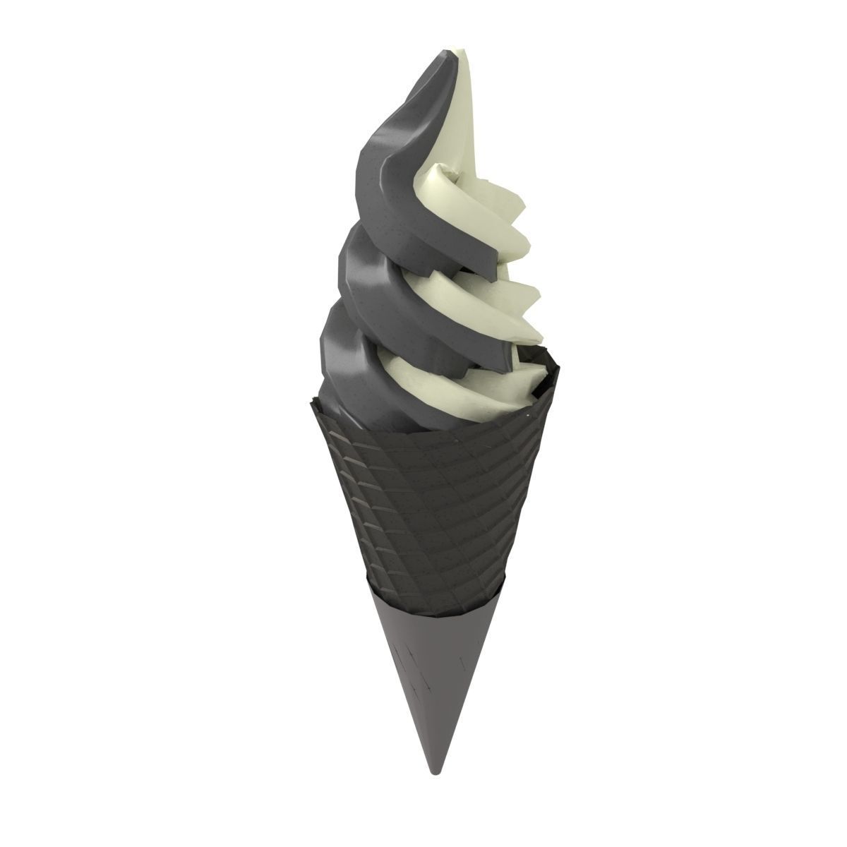 Black and White Soft Serve Ice Cream Dual flavor 3d Low-poly 3D model_3