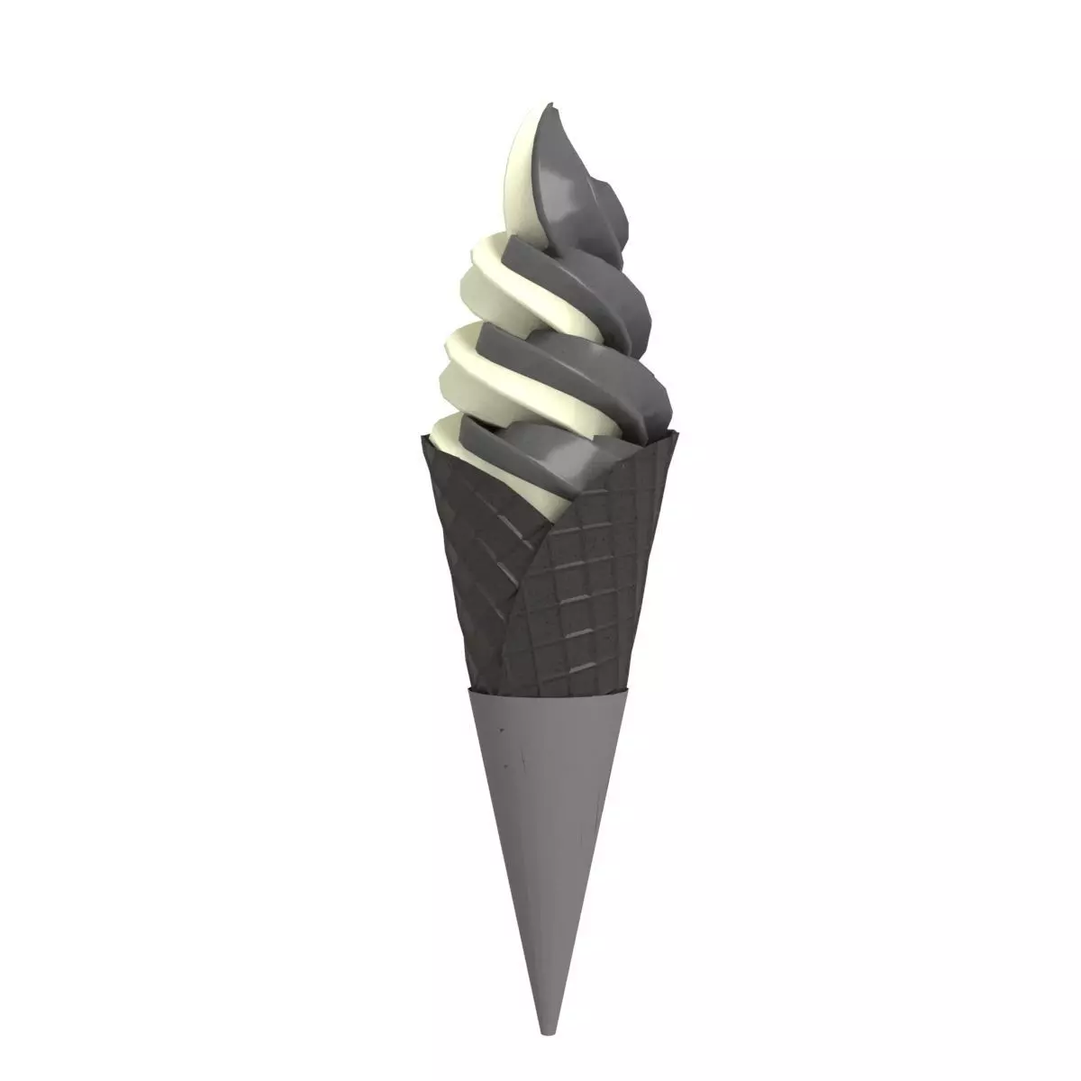 Black and White Soft Serve Ice Cream Dual flavor 3d Low-poly 3D model_0