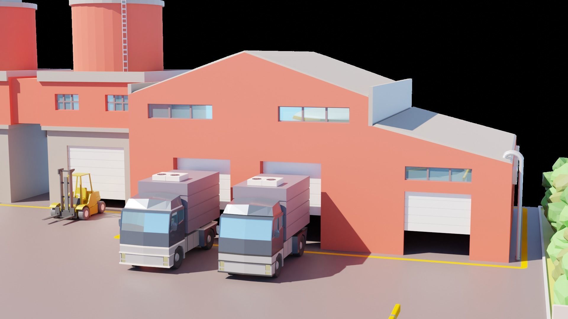Low Poly Factory Warehouse Low-poly 3D model_4