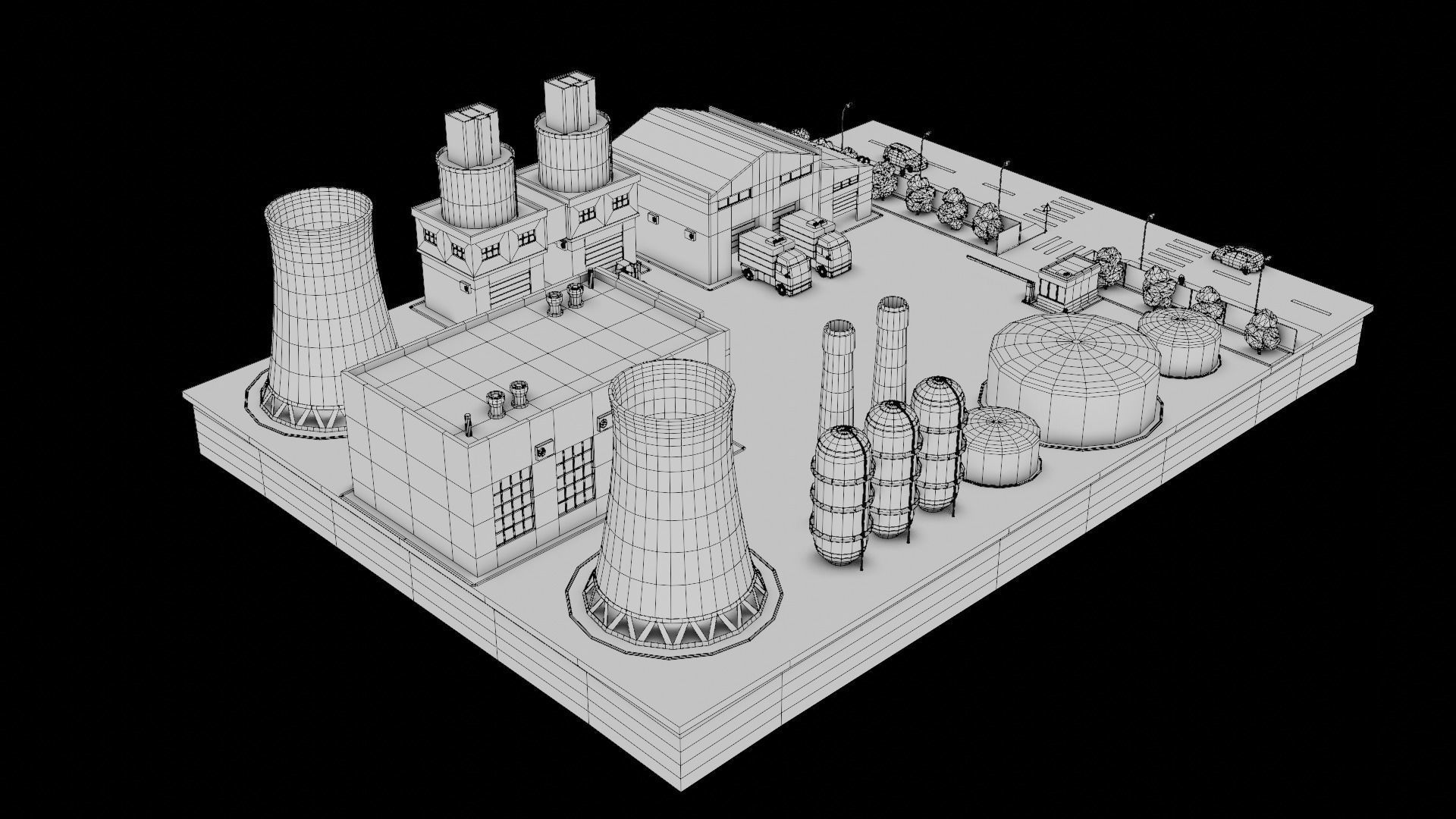 Low Poly Factory Warehouse Low-poly 3D model_10