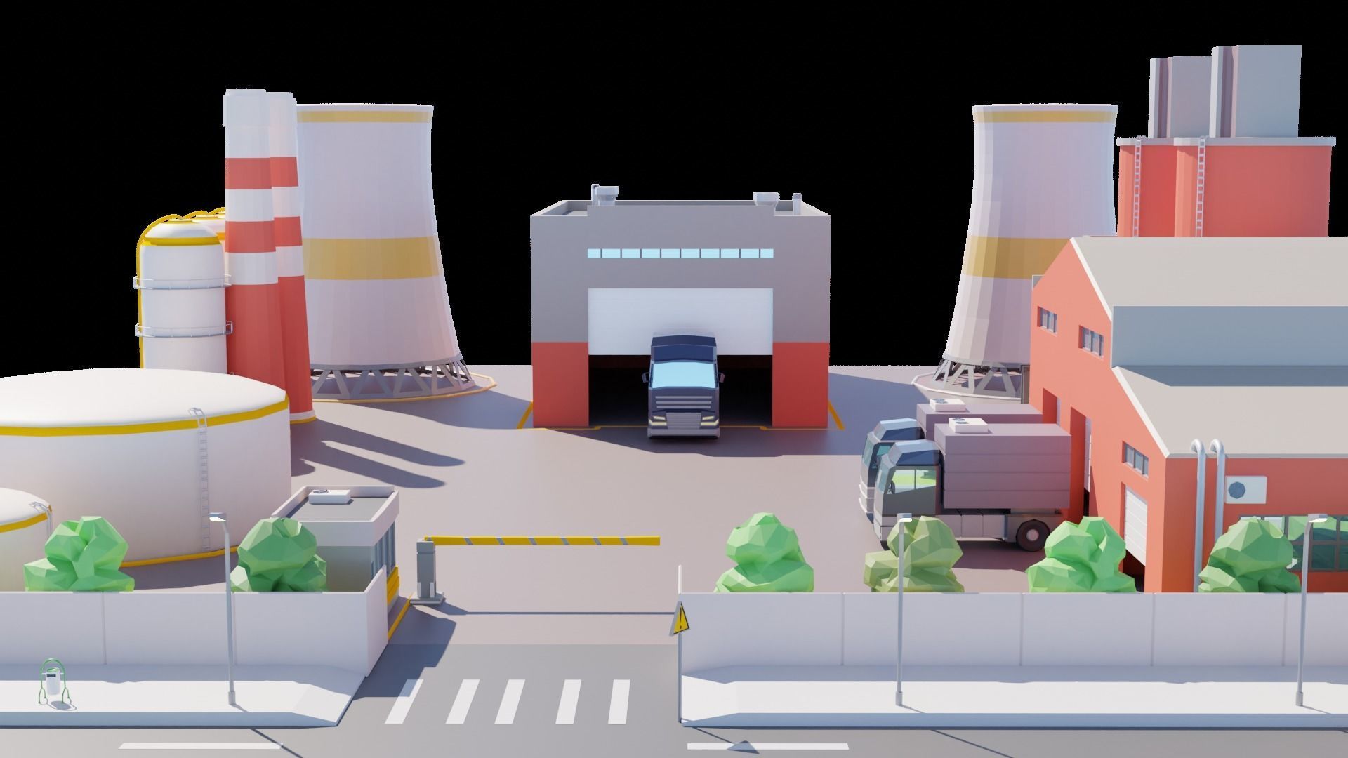 Low Poly Factory Warehouse Low-poly 3D model_11