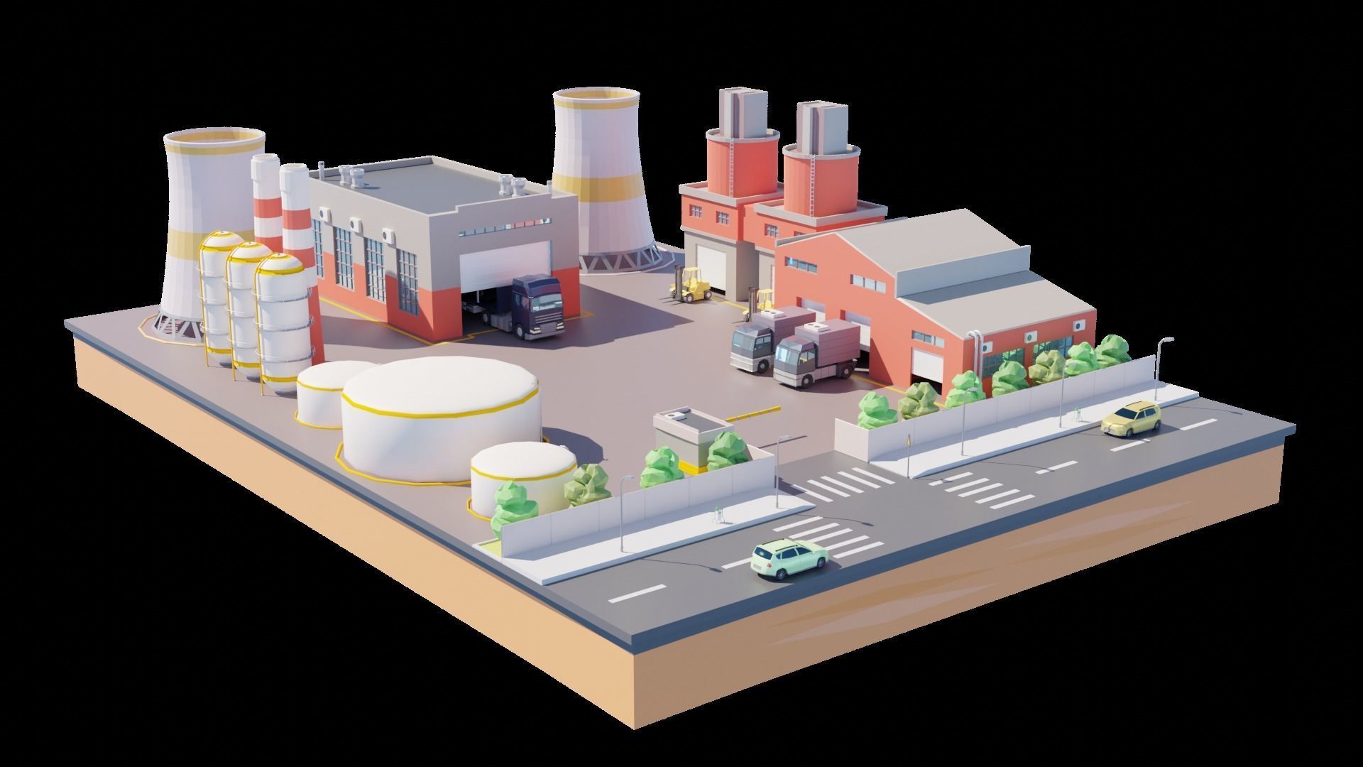 Low Poly Factory Warehouse Low-poly 3D model_1