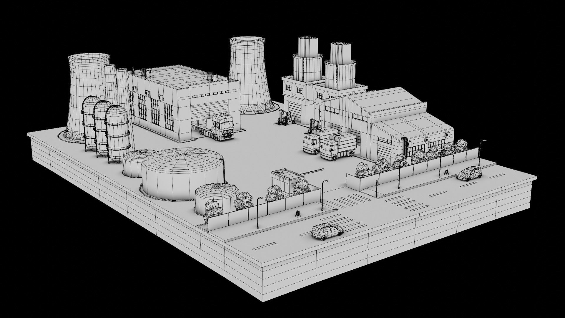 Low Poly Factory Warehouse Low-poly 3D model_12