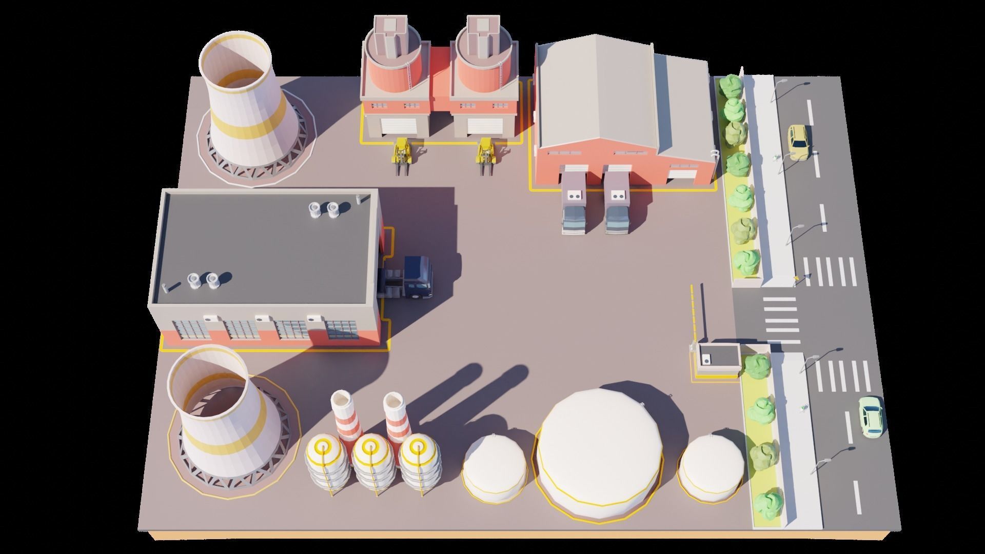Low Poly Factory Warehouse Low-poly 3D model_9