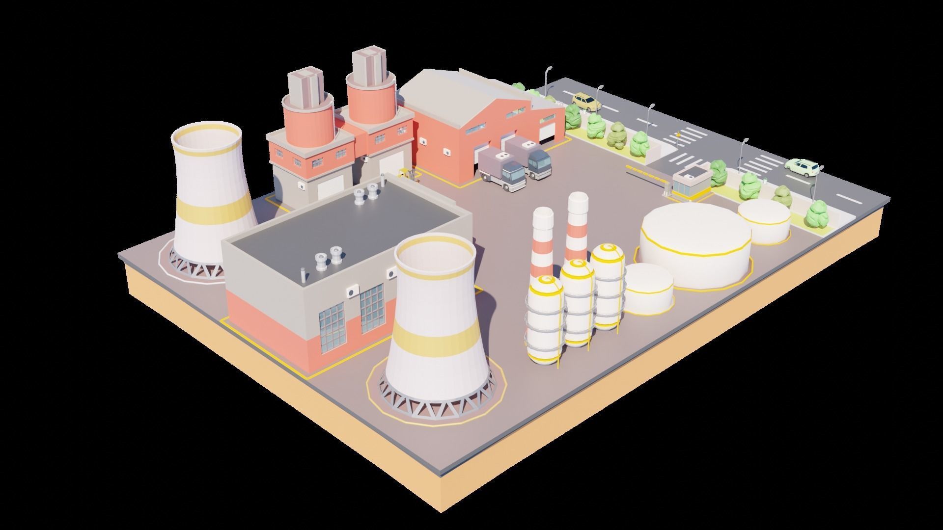 Low Poly Factory Warehouse Low-poly 3D model_7