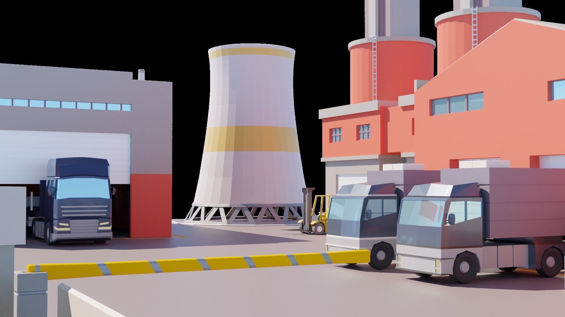 Low Poly Factory Warehouse Low-poly 3D model_6