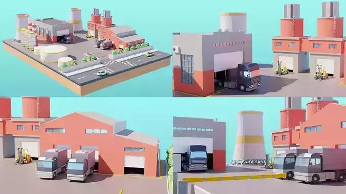 Low Poly Factory Warehouse Low-poly 3D model