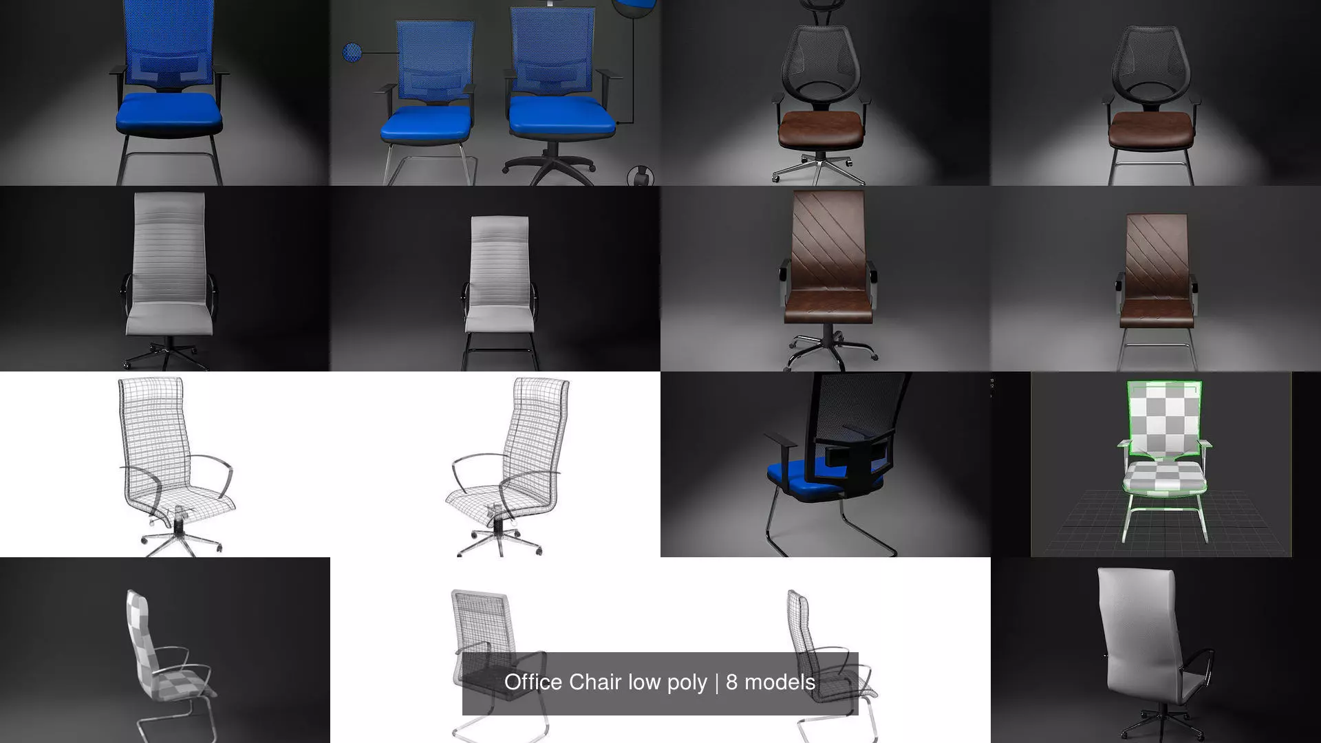 Office Chair low poly 3D Model Collection_0