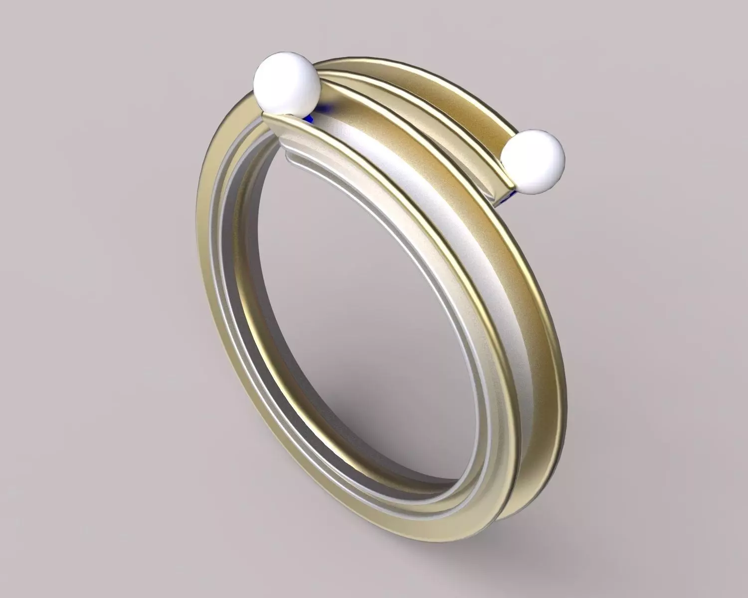 gunguna gold and silver ring with two pearls 3D print model_0