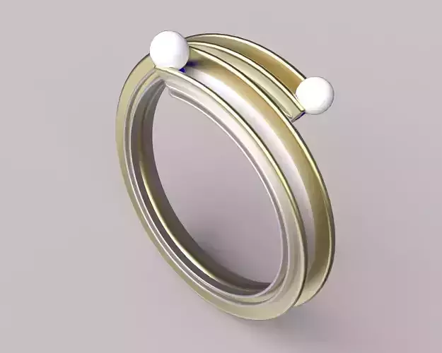 gunguna gold and silver ring with two pearls 3D print model