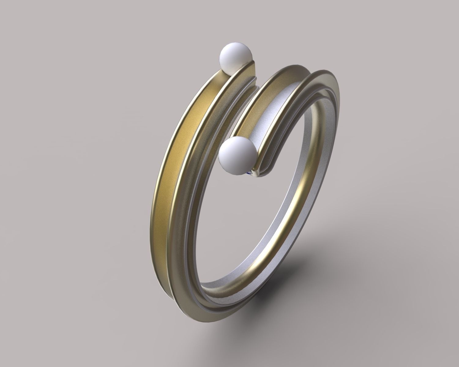 gunguna gold and silver ring with two pearls 3D print model_1