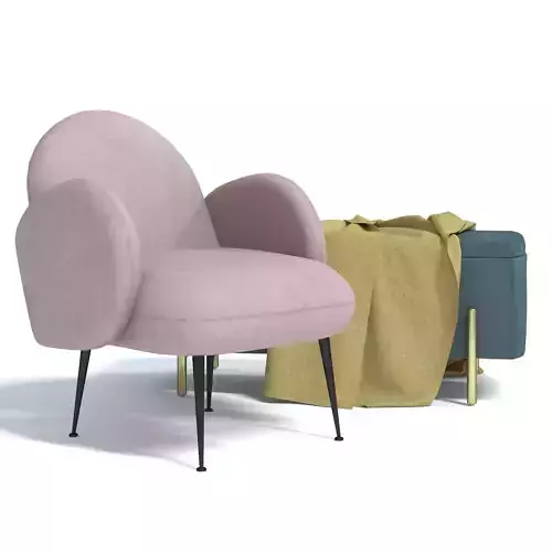 Pink chair with ottoman storage bench