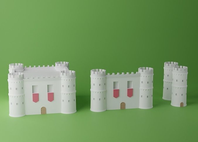 Castle Tower Wall Pack Low-poly 3D model