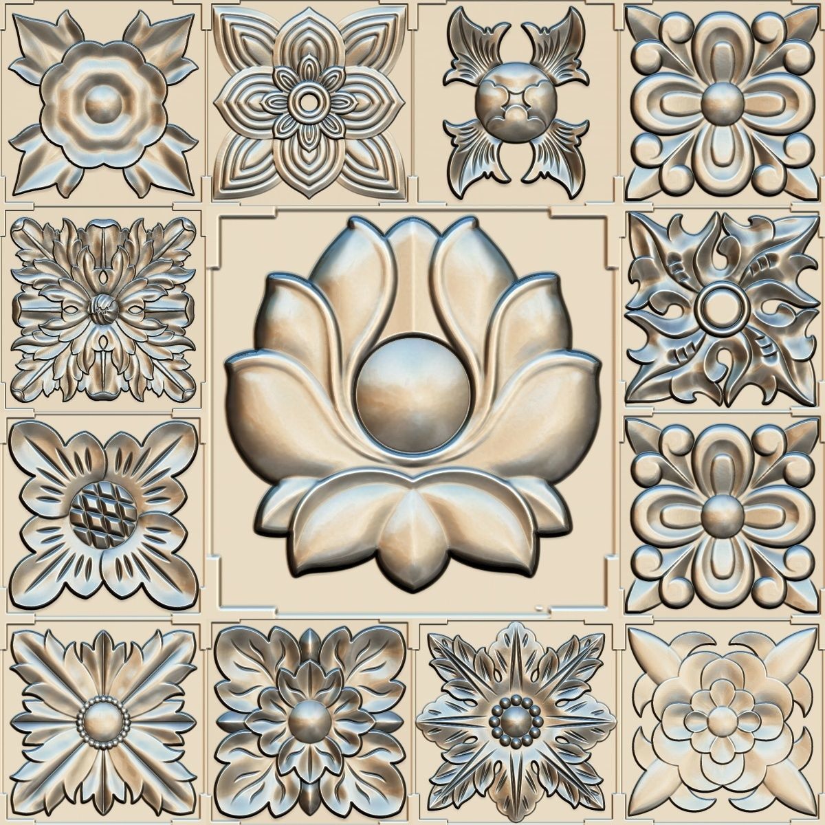 35 piece flower set 3D STL Model for CNC Router 3D print model_39