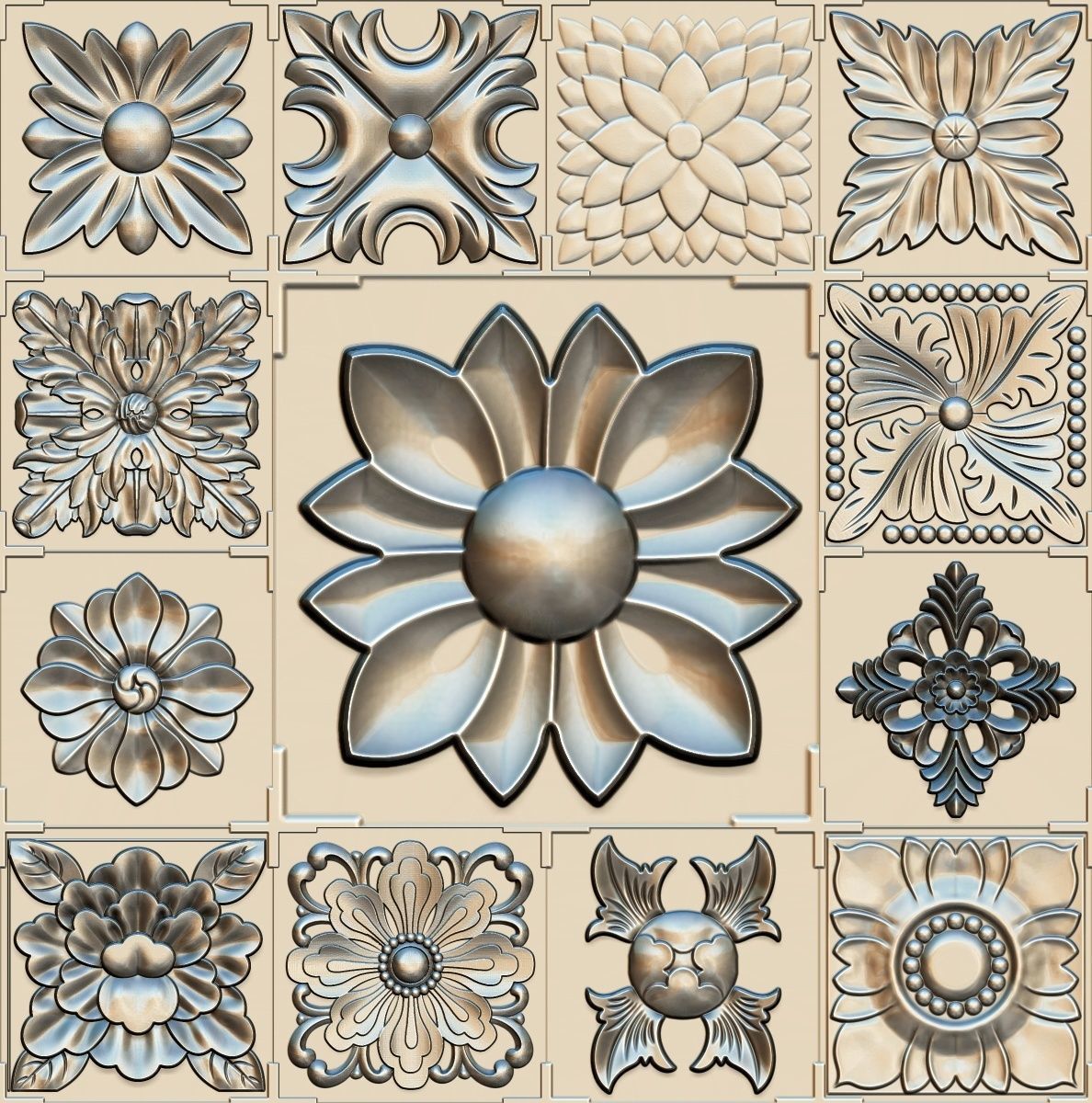 35 piece flower set 3D STL Model for CNC Router 3D print model_22