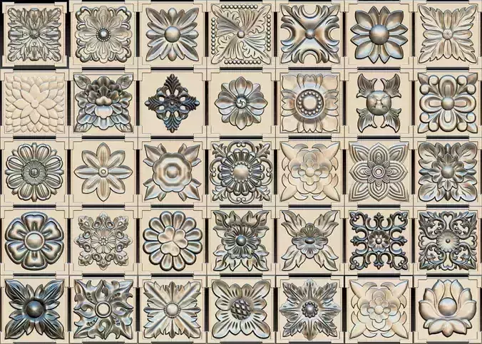 35 piece flower set 3D STL Model for CNC Router 3D print model