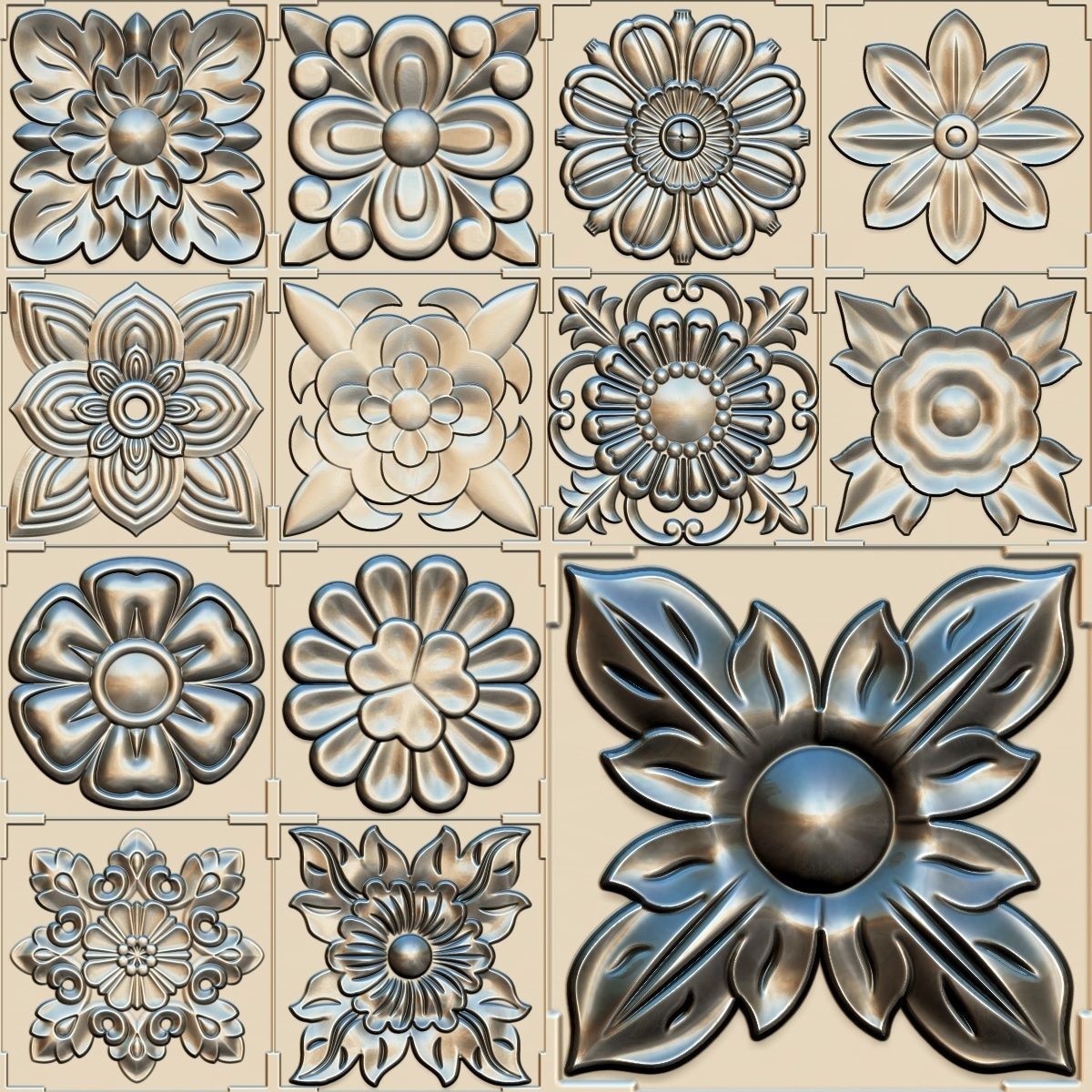35 piece flower set 3D STL Model for CNC Router 3D print model_38