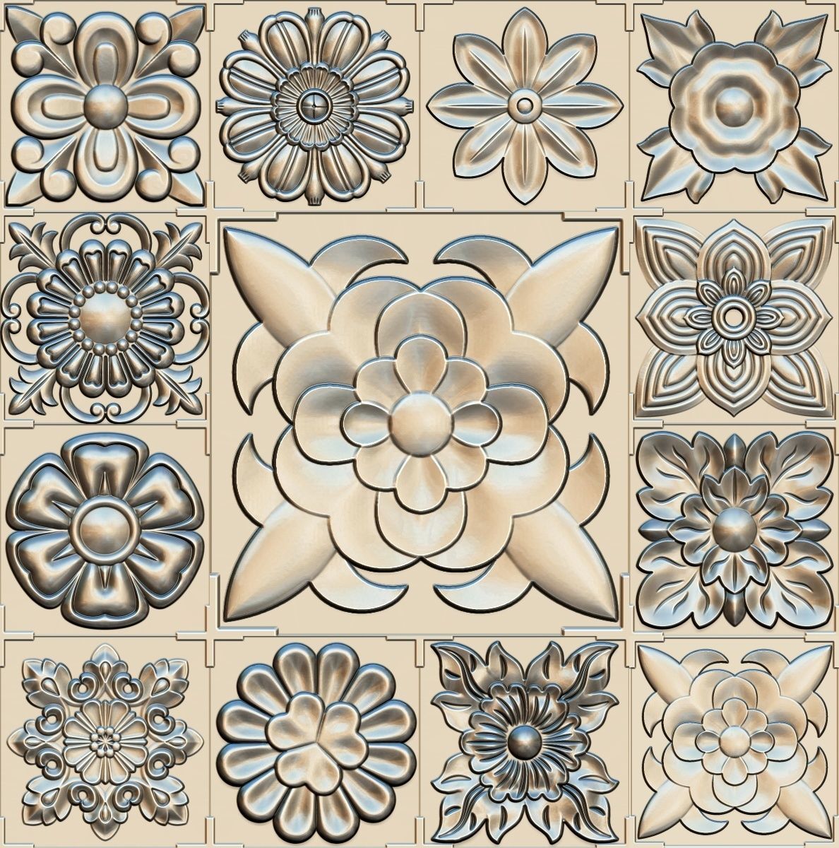 35 piece flower set 3D STL Model for CNC Router 3D print model_37