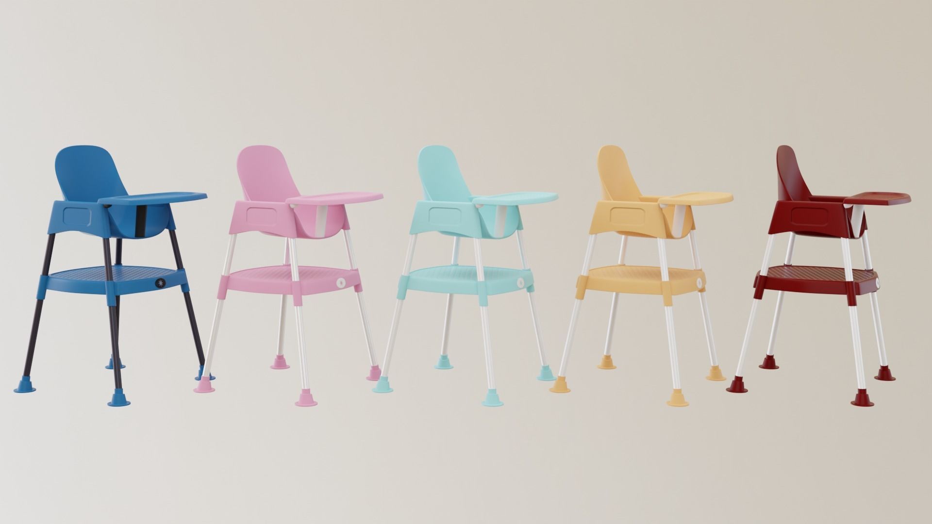 Highchair colorful high chairs Low-poly 3D model_2