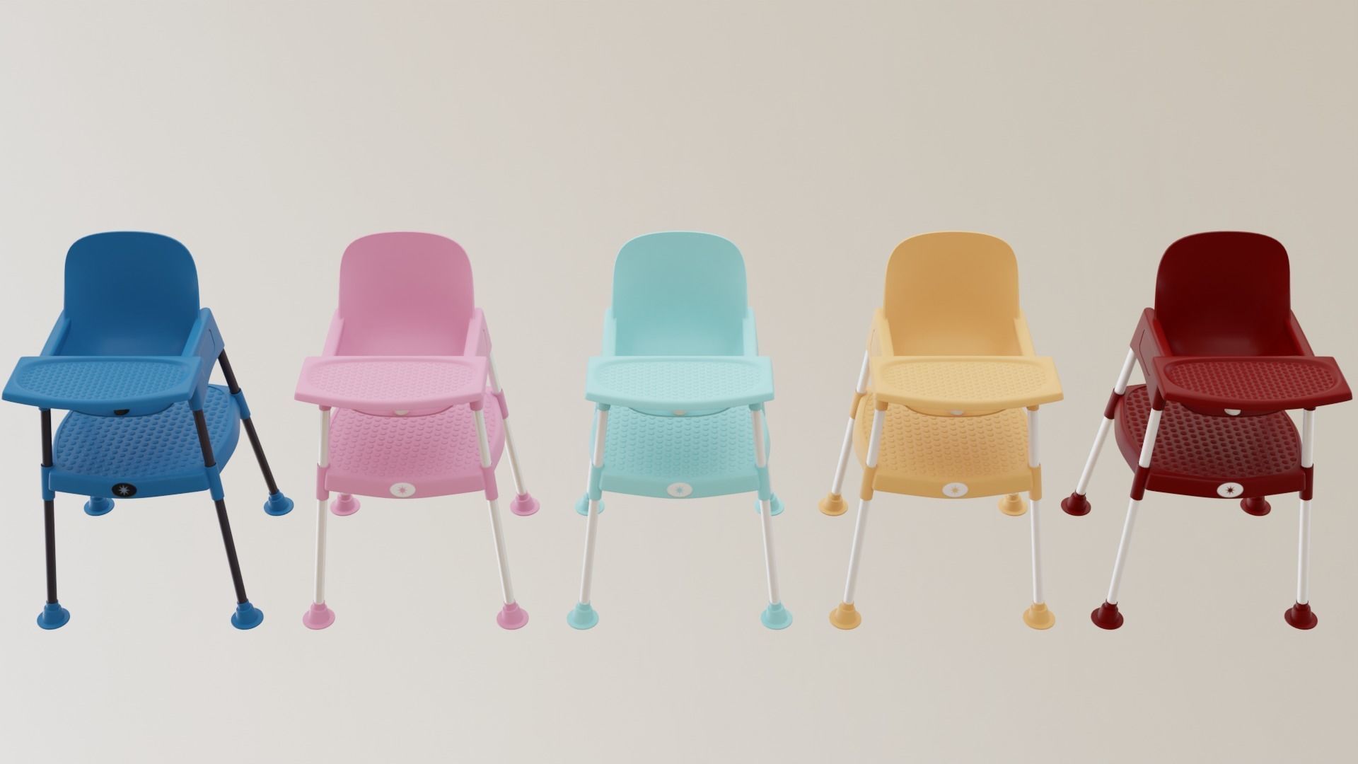 Highchair colorful high chairs Low-poly 3D model_1