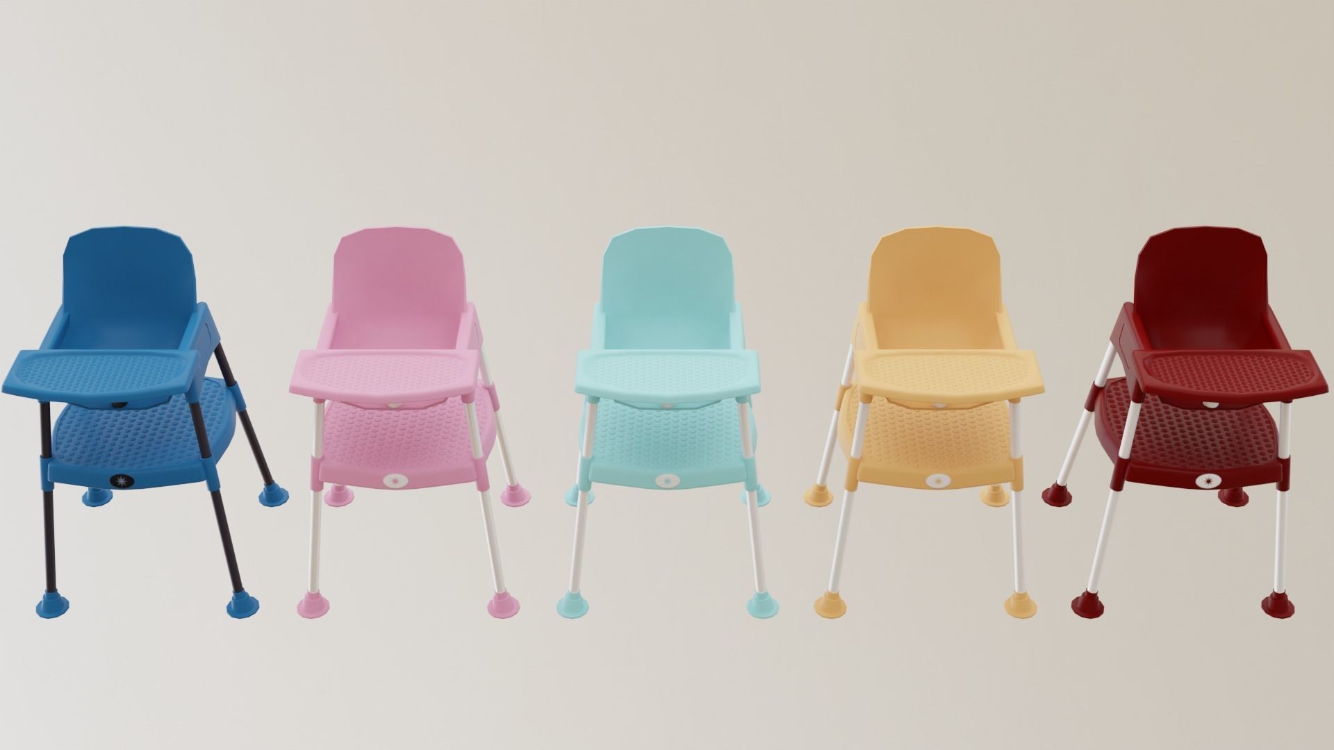 Highchair colorful high chairs Low-poly 3D model_5