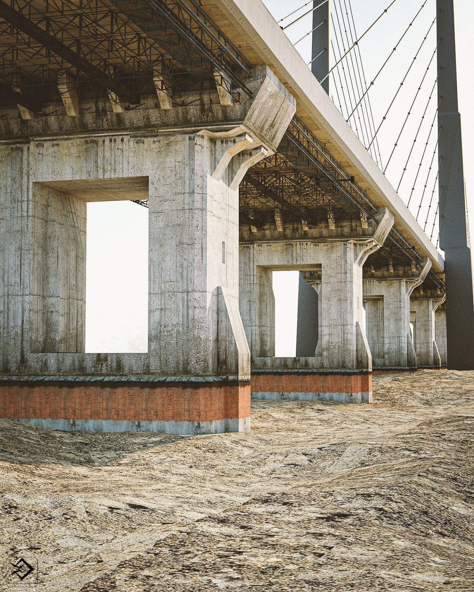 Bridge in desert 3D model_3