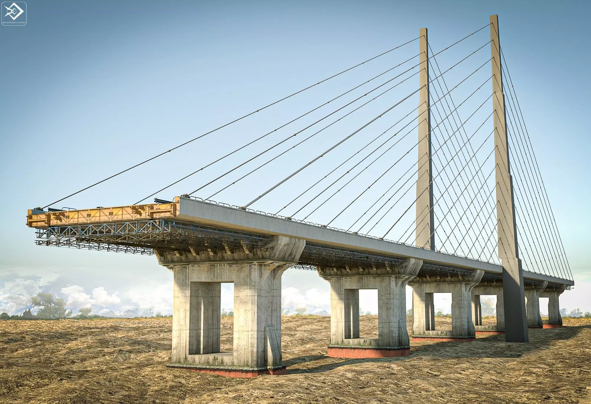 Bridge in desert 3D model_0