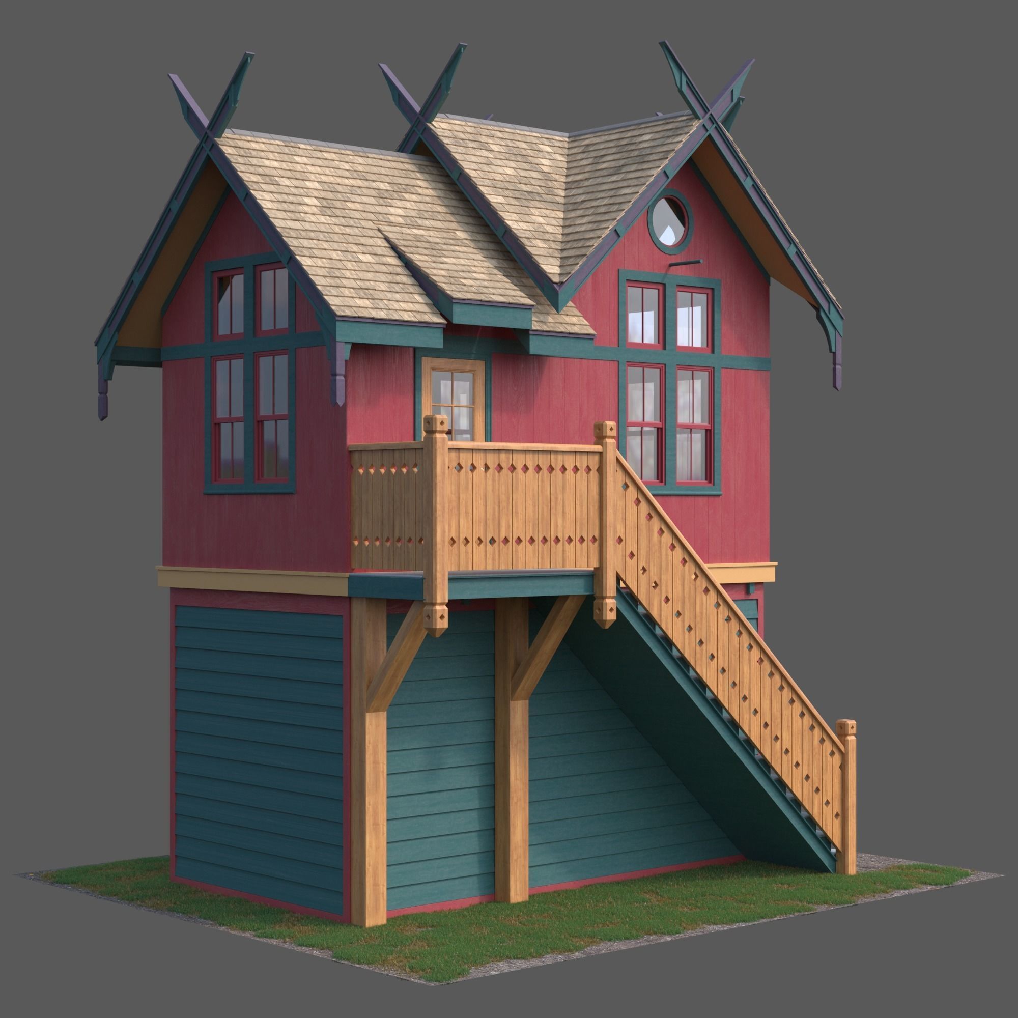 Wooden forest house 3D model_2