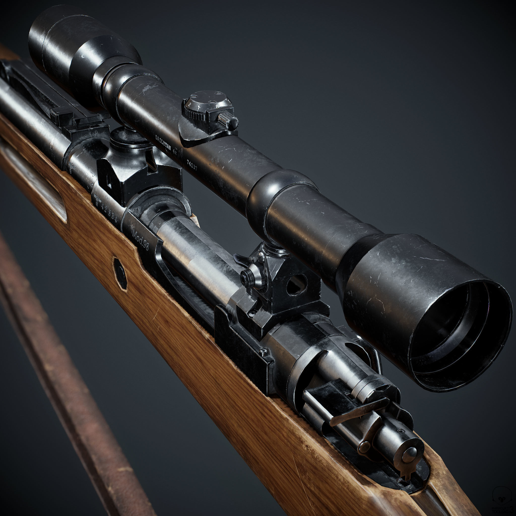 PBR Kar98 k Sniper Rifle Low-poly 3D model Low-poly 3D model_15