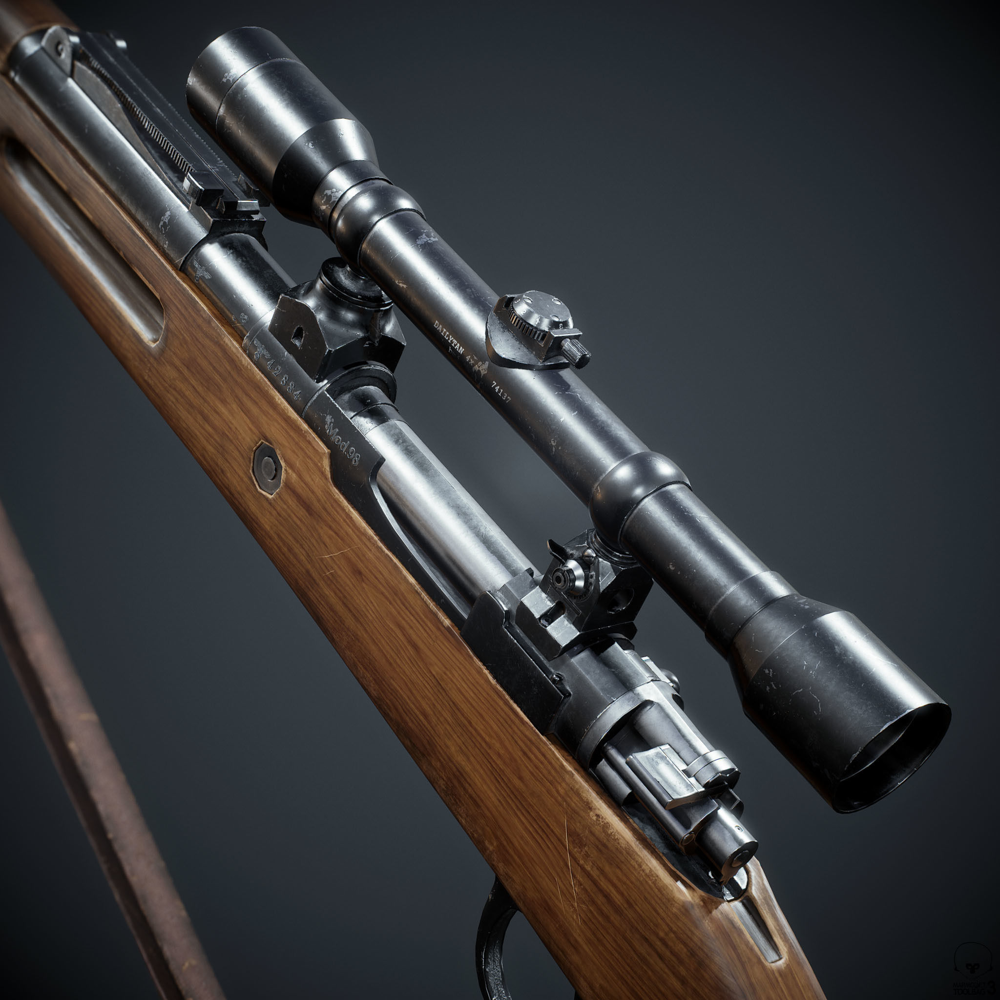PBR Kar98 k Sniper Rifle Low-poly 3D model Low-poly 3D model_1