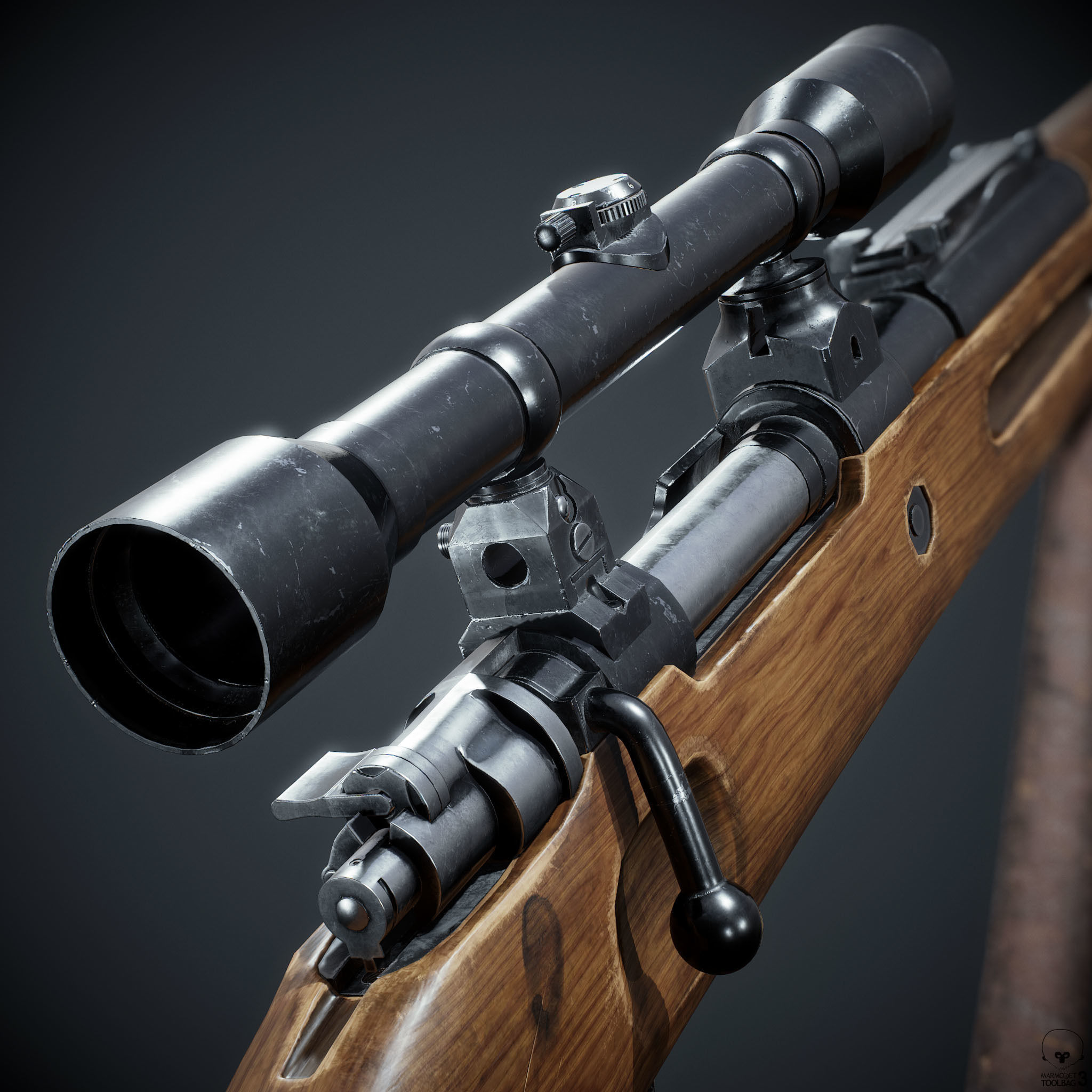 PBR Kar98 k Sniper Rifle Low-poly 3D model Low-poly 3D model_3